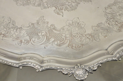 Antique English Victorian Silver Plated Ornate Oval Serving Platter Tray
