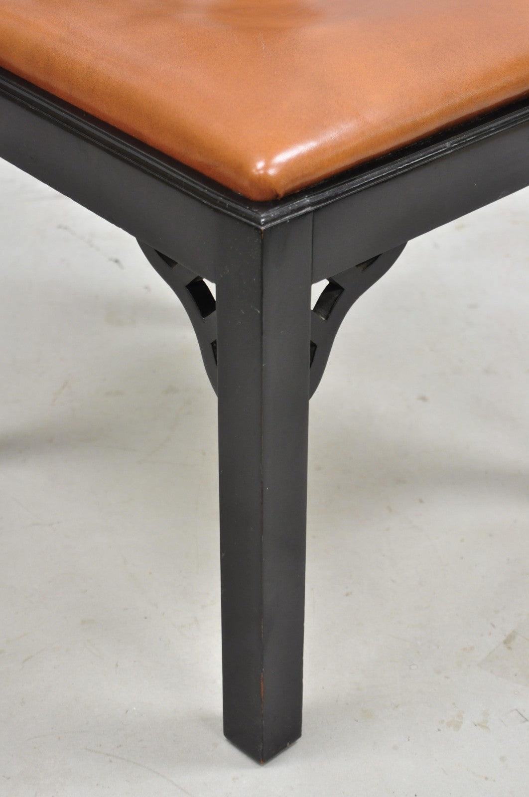 Vintage Chinese Chippendale Pagoda Fretwork Black Lacquer Dining Chair, Set of 4