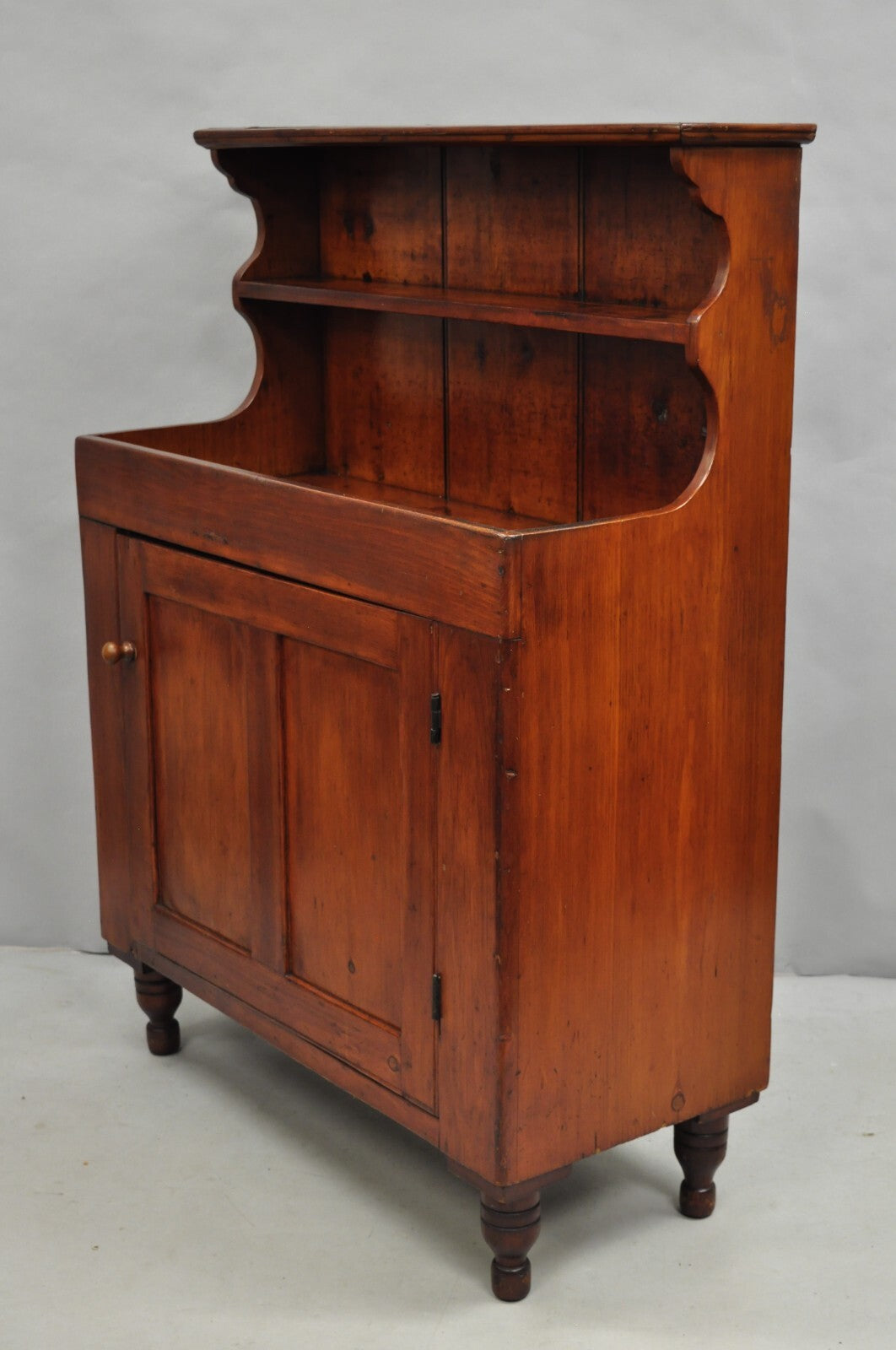 Antique French Country Colonial Pine Wood 50" H Drysink Kitchen Jelly Cupboard