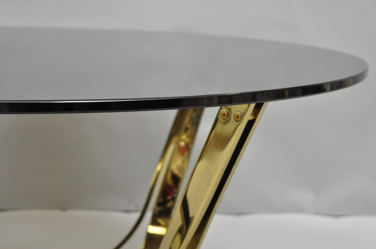 Tri-Mark Mid Century Modern Brass Plated Steel Smoked Glass Arch Coffee Table