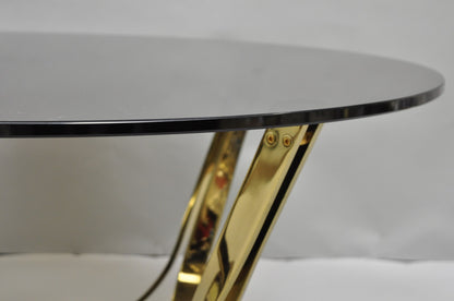 Tri-Mark Mid Century Modern Brass Plated Steel Smoked Glass Arch Coffee Table