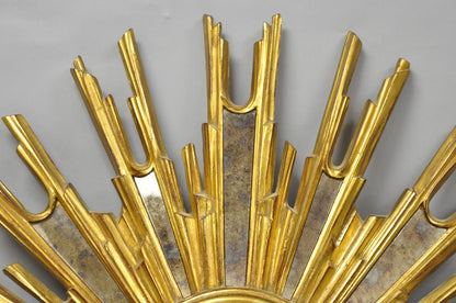 Vintage Italian Hollywood Regency Gold Gilt Sunburst Convex Bullseye Wall Mirror