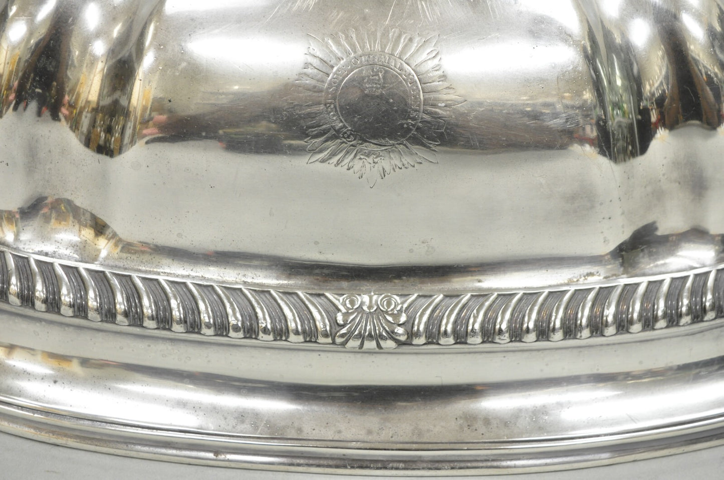 Antique English Victorian Large Silver Plated Scalloped Meat Serving Dome Cover