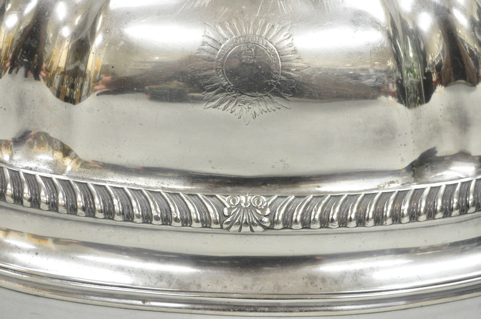 Antique English Victorian Large Silver Plated Scalloped Meat Serving Dome Cover