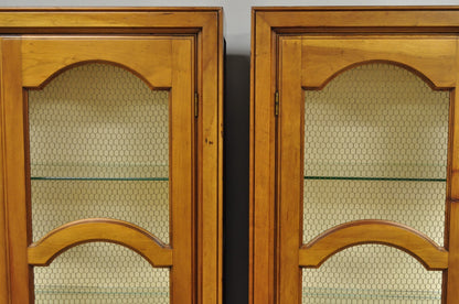 Vintage Baker Hollywood Regency Cherry Wood 2 Door Curio Cabinet Bookcase - Pair