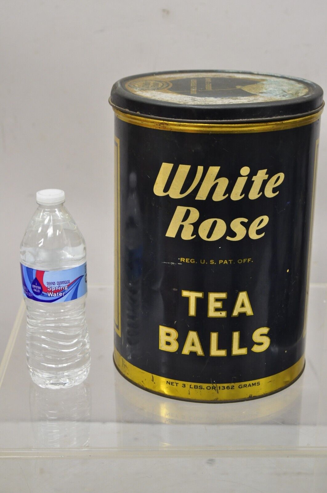 Vintage White Rose Tea Balls 3 lbs Tin Metal Container Can Advertisement