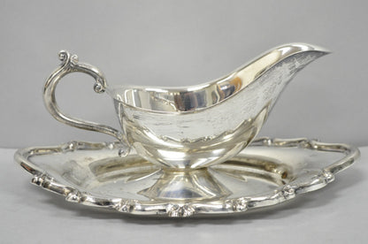Vintage FB Rogers Silver Plated Victorian Gravy Sauce Boat w/ Attached Dish