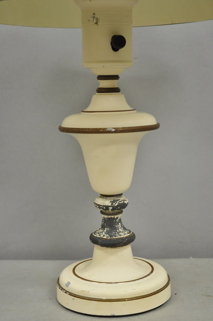 Vintage French Country Style Small White Tole Metal Boudoir Table Lamp w/ Shade