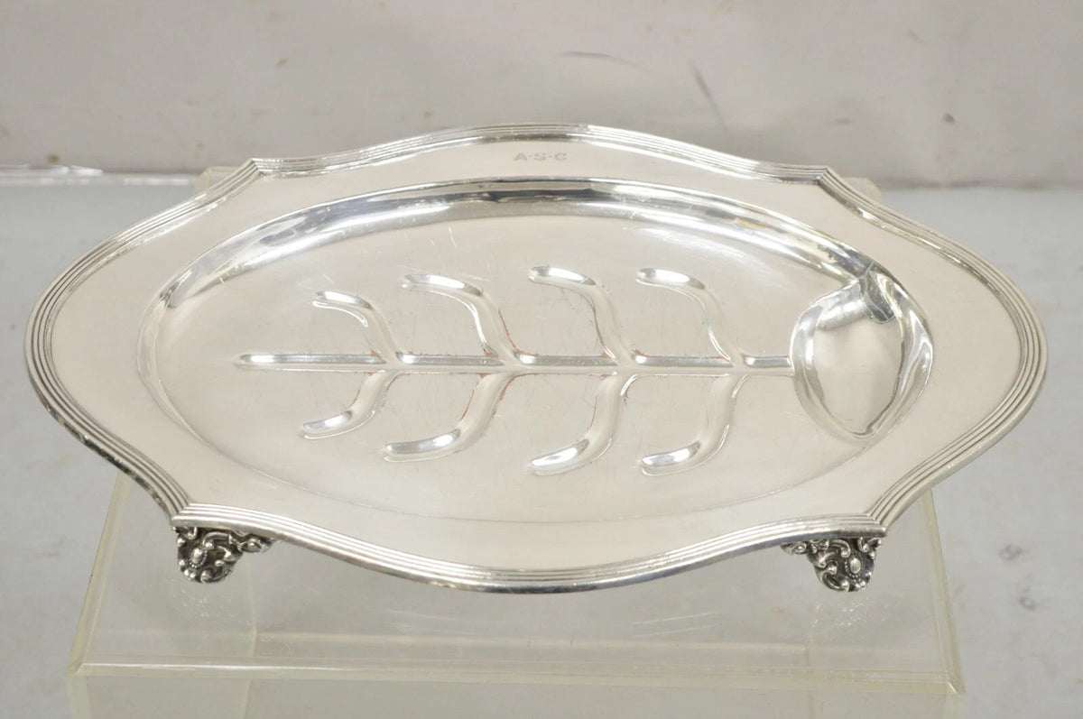 Vintage English Sheffield Meat Cutlery Serving Platter Tray "ASC" Monogram