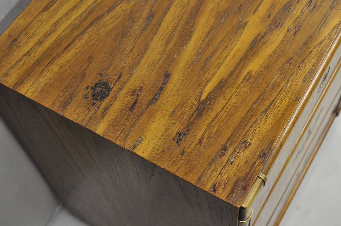 Vintage Drexel Accolade Campaign Style Pecan 9 Drawer Credenza Dresser Chest