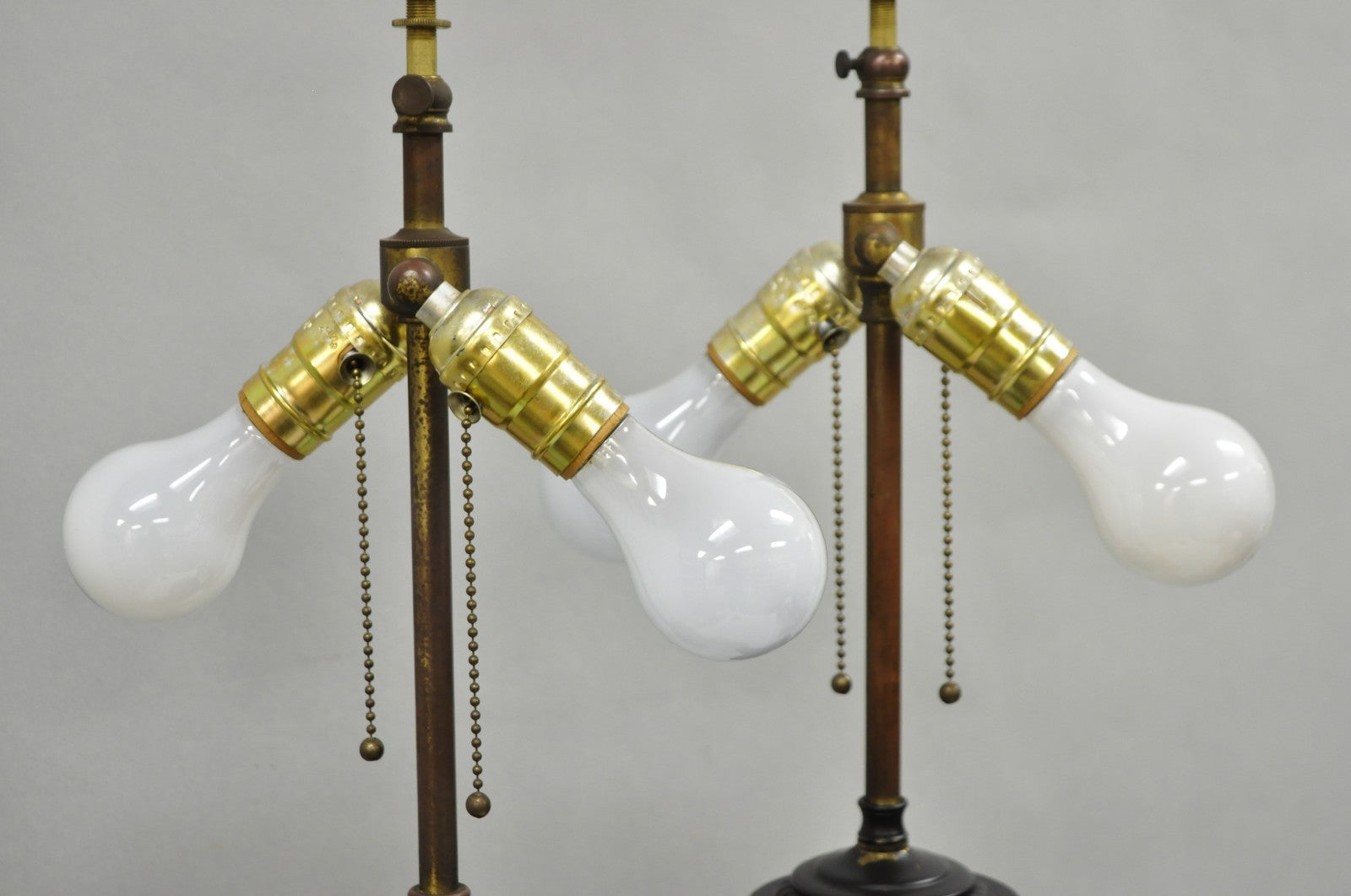 Antique French Empire Style Figural Black & Gold Tall Column Table Lamps - Pair