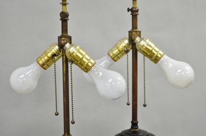 Antique French Empire Style Figural Black & Gold Tall Column Table Lamps - Pair