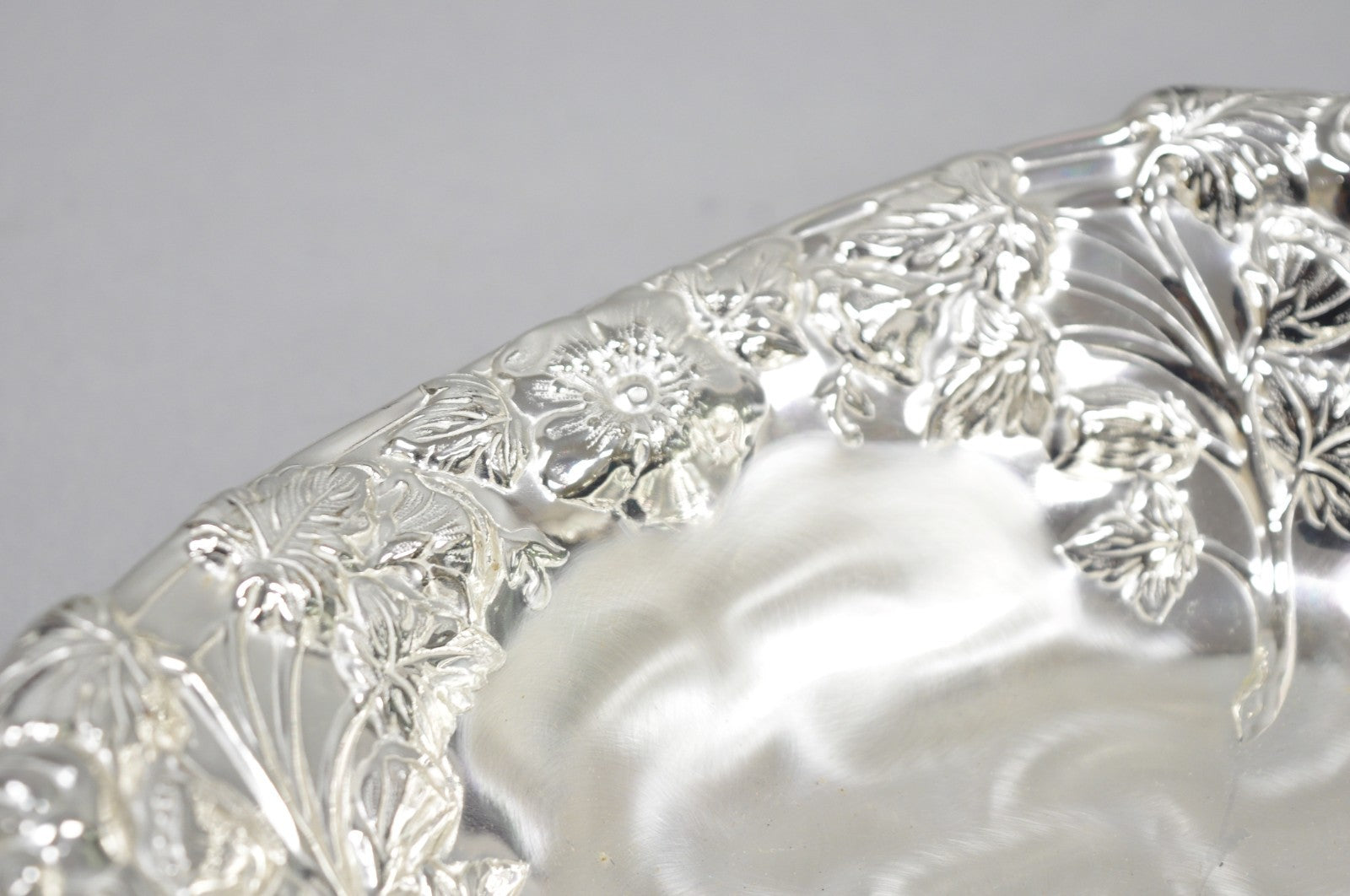 Vintage WMF Germany Ikora Silver Plated Brass Floral Repousse Nut Dish Bowl