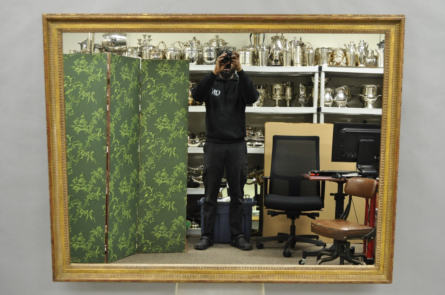 Vintage Italian Hollywood Regency Gold Giltwood Large Rectangular Wall Mirror