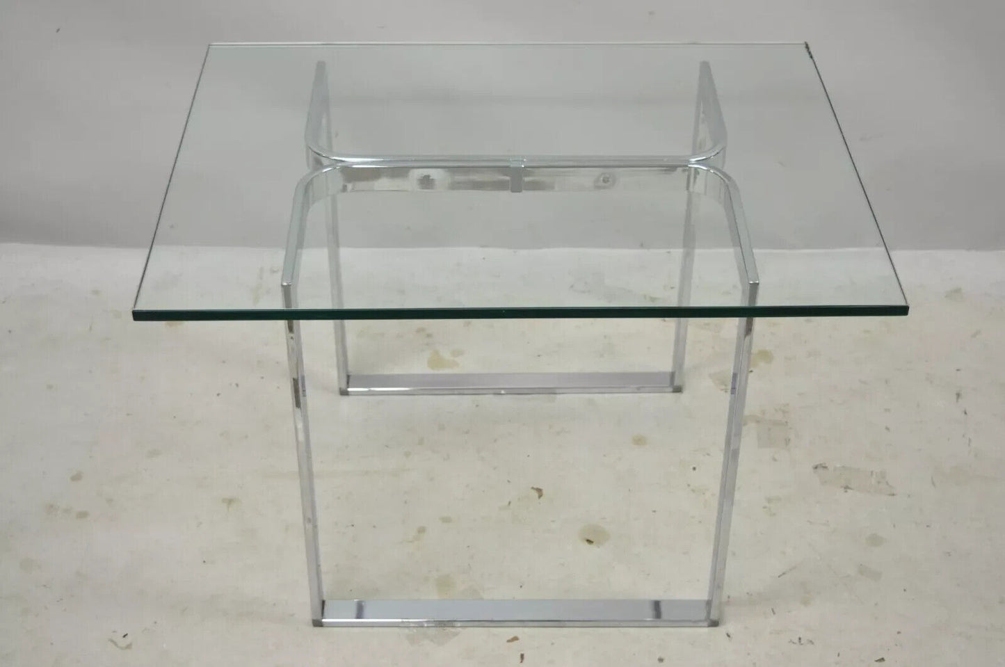 Mid Century Modern Sculptural Chrome Rectangular Glass Top Occasional Side Table