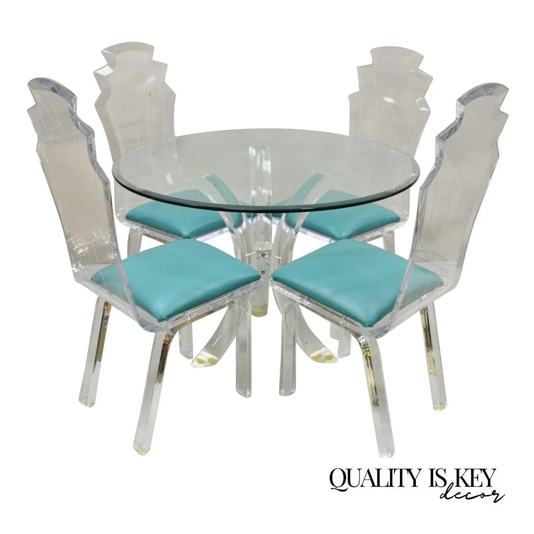 Vintage Mid Century Modern Sculptural Lucite Dining Table & 4 Chairs - 5 Pc Set