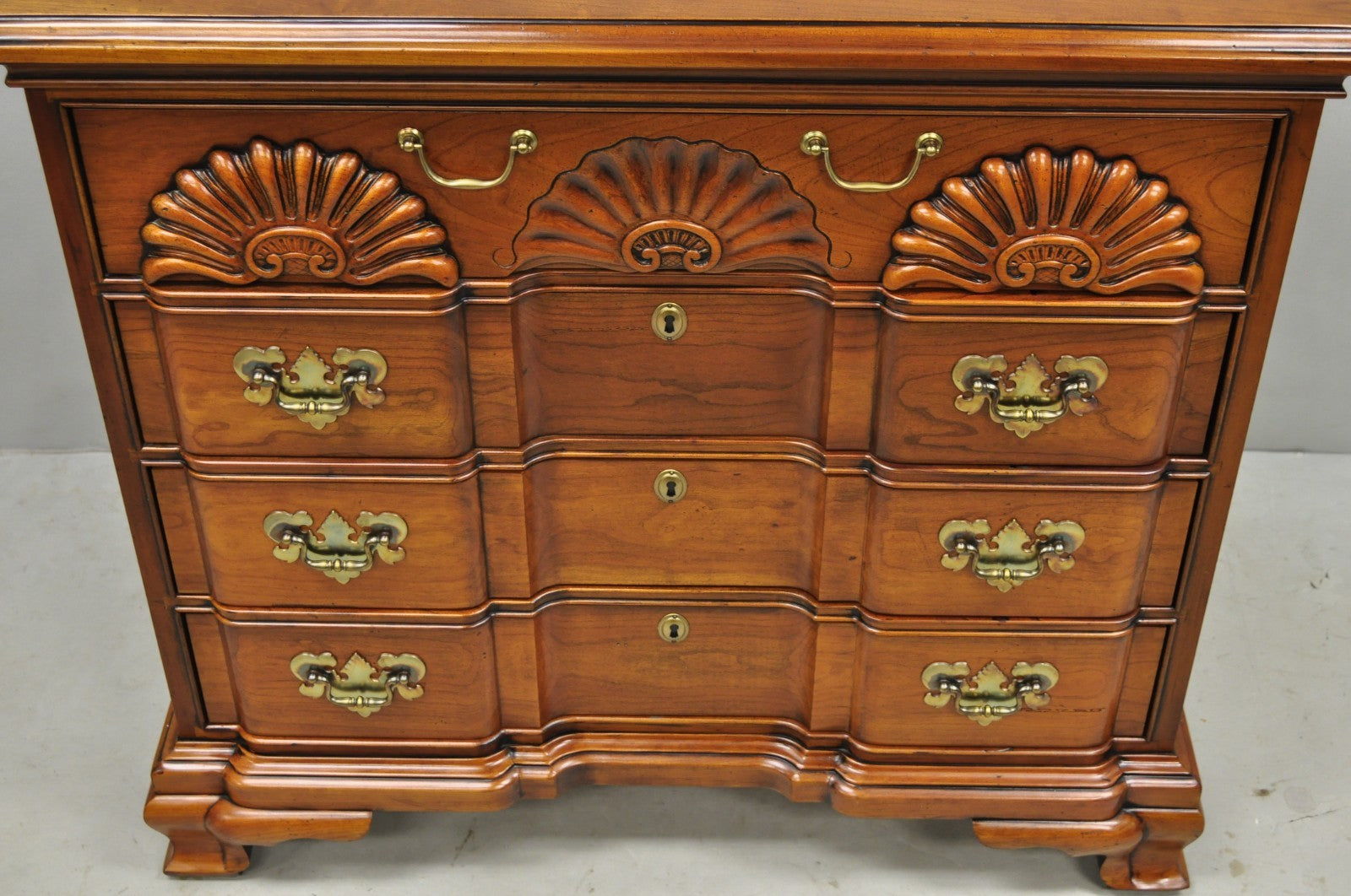 Vintage Georgian Cherry 3 Drawer Block Front Bachelor Chest Dresser by Harden