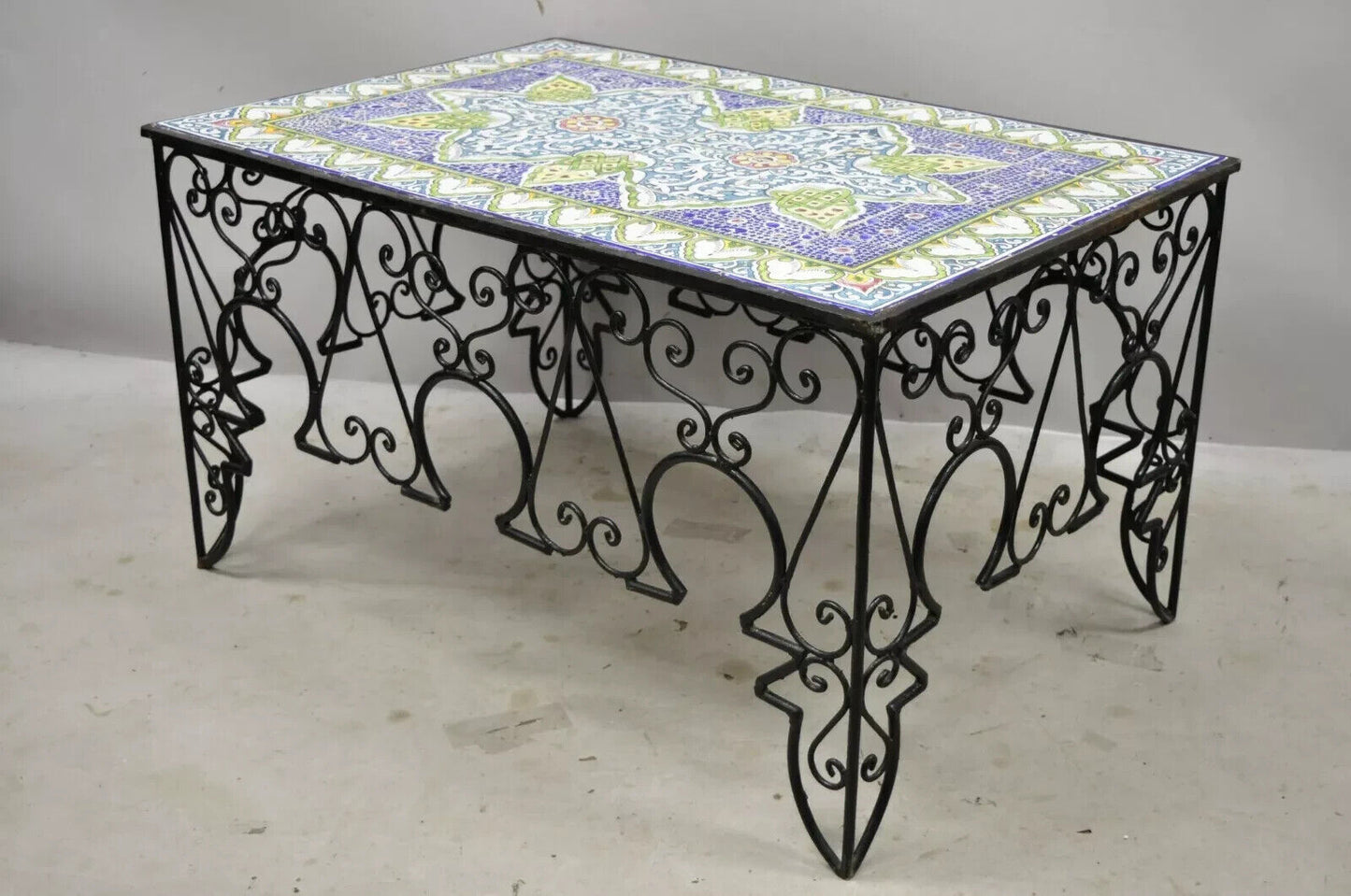 Arts & Crafts Ceramic California Tile Wrought Iron Coffee Table attr. Catalina