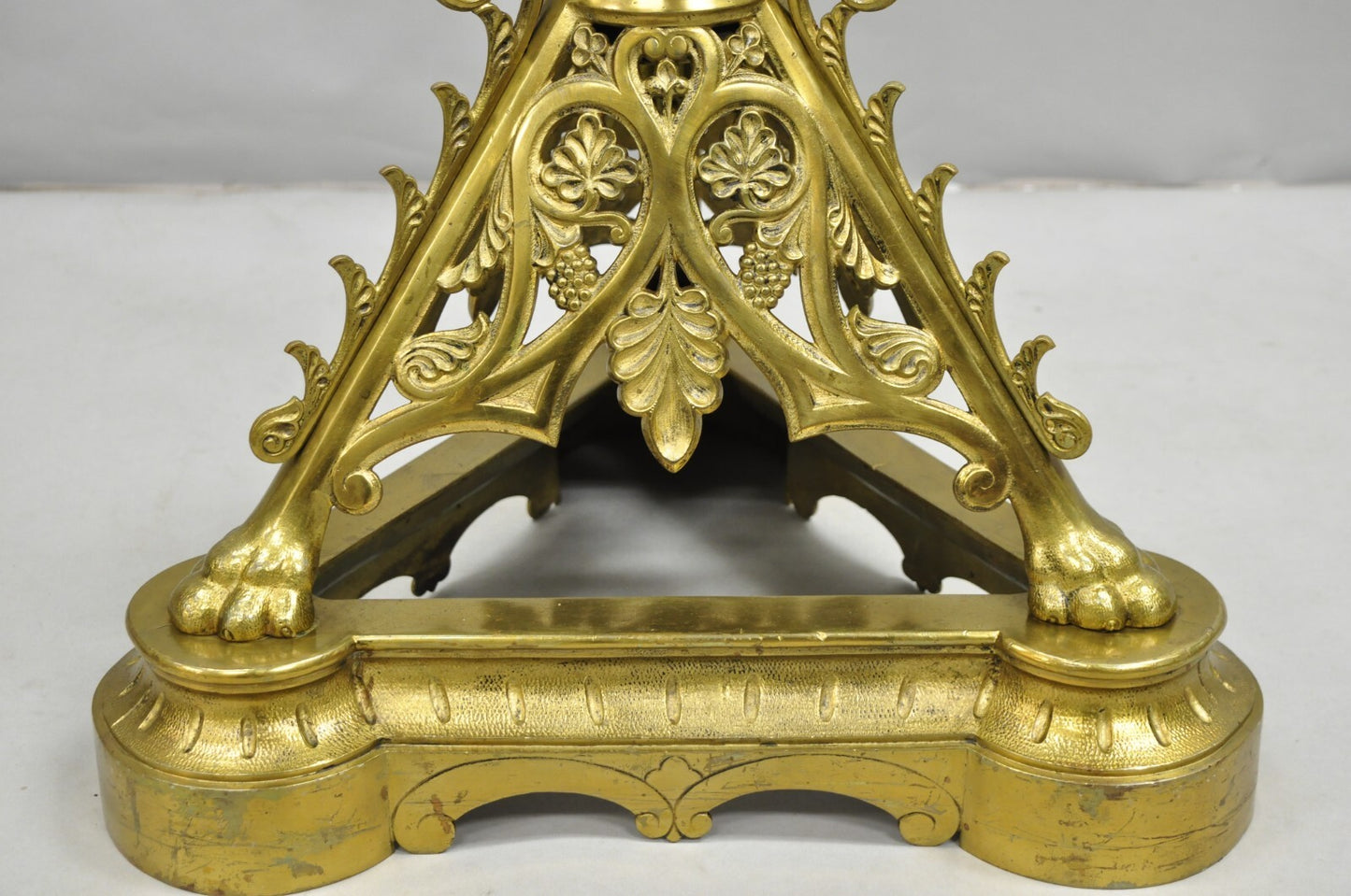 French Empire Renaissance Bronze Paw Foot Pedestal Base Round Glass Coffee Table