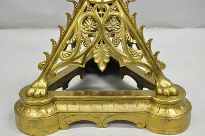 French Empire Renaissance Bronze Paw Foot Pedestal Base Round Glass Coffee Table