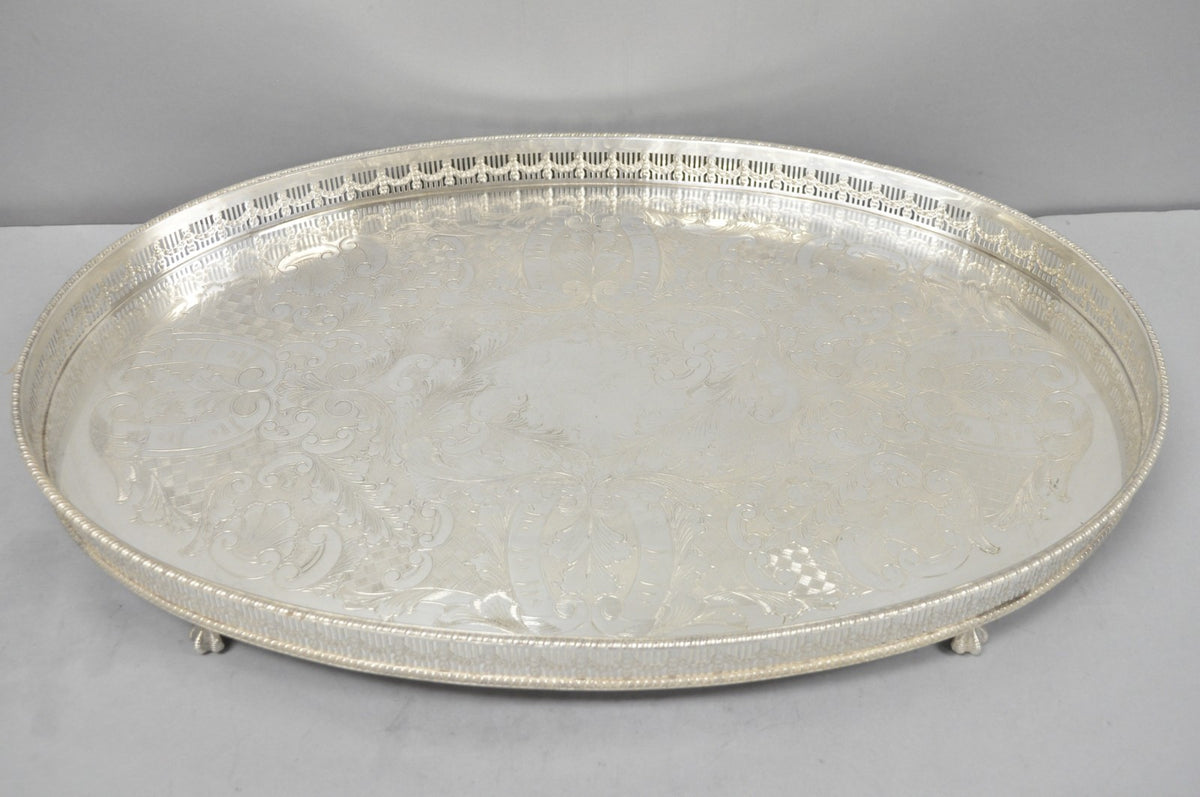 Vintage Viners of Sheffield Edwardian Silver Plated Raised Gallery Oval Tray
