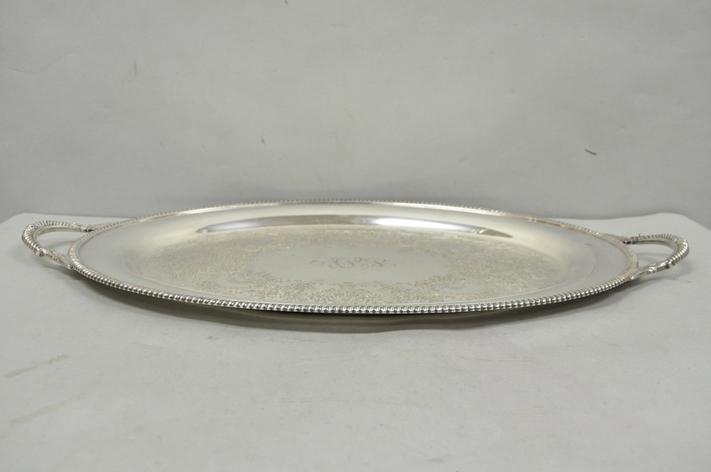 Vintage English Victorian EGW&S Silver Plated Oval Serving Platter Tray w/ Mono