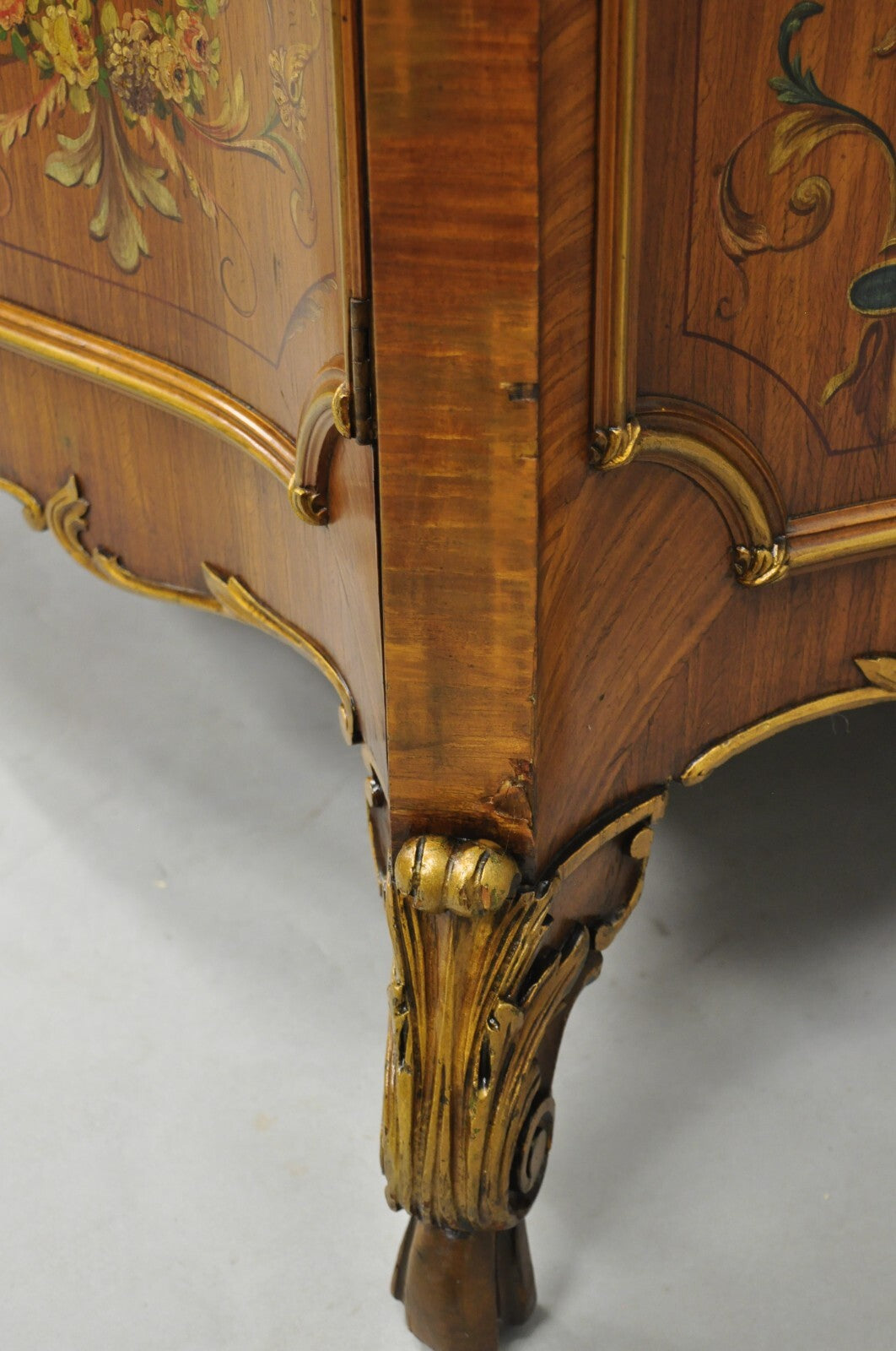 French Louis XV Adam Style Marble Top Kingwood Hand Painted Commode w/ Drawers