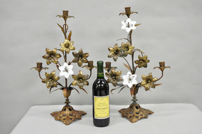 Antique French Baroque Gold Gilt Bronze Altar Church Candlestick Candelabra Pair