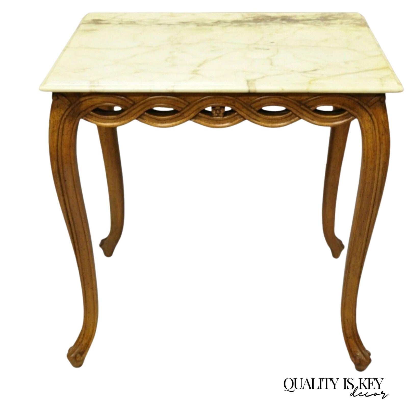 Vintage Hollywood Regency Provincial Pretzel Twist Marble Resin Side End Table