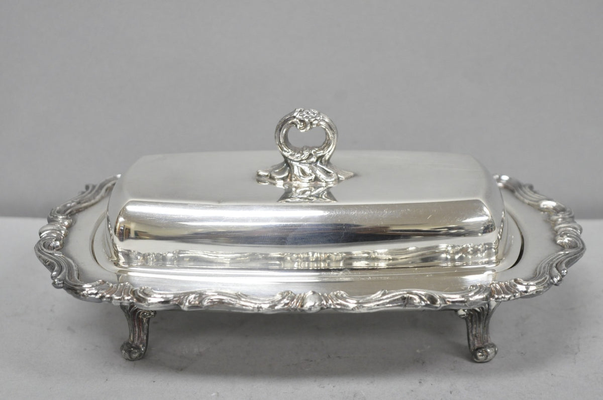 Vintage FB Rogers 1959 Victorian Silver Plated Footed Covered Butter Dish