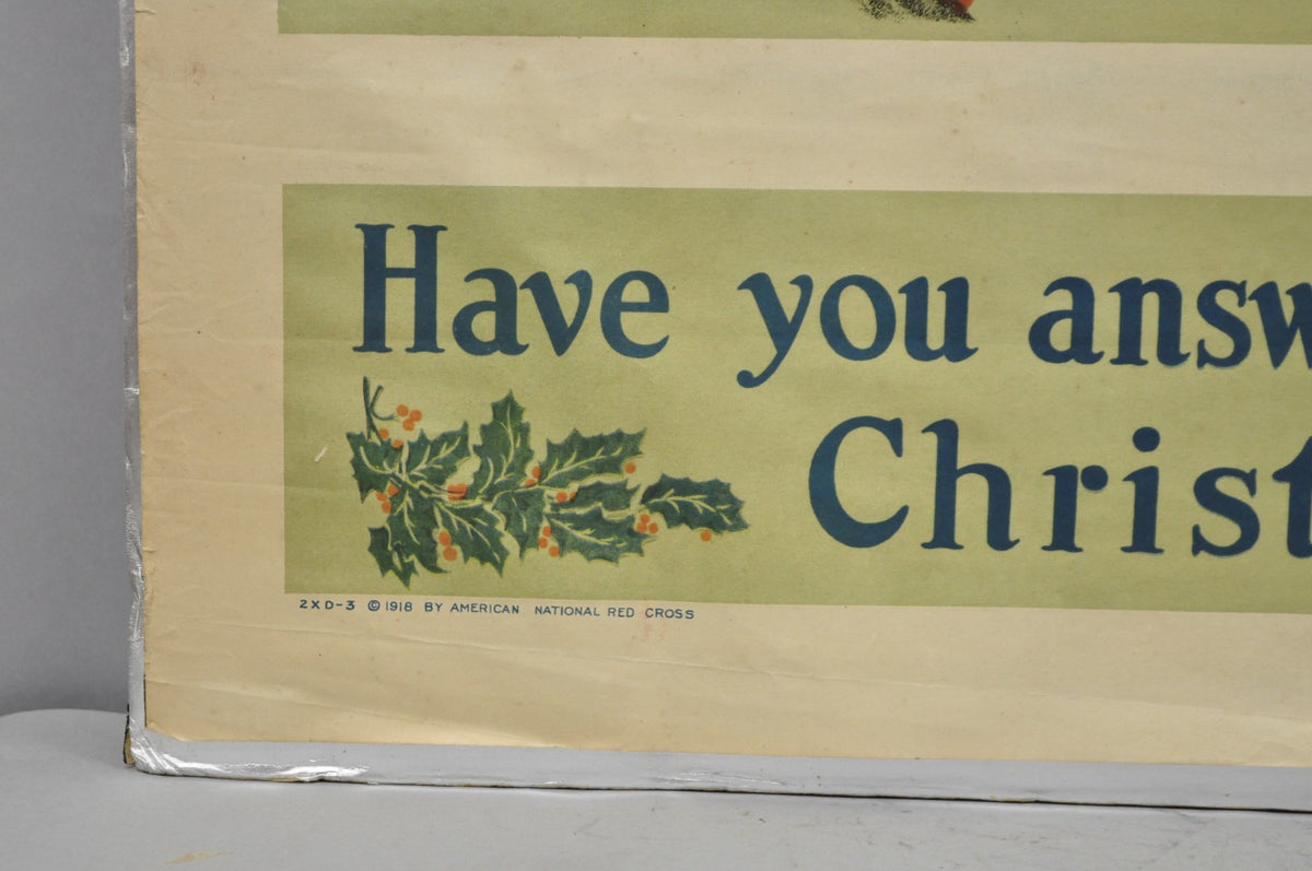 Original Vintage 1918 WWI Harrison Fisher Poster Red Cross Christmas Roll Call
