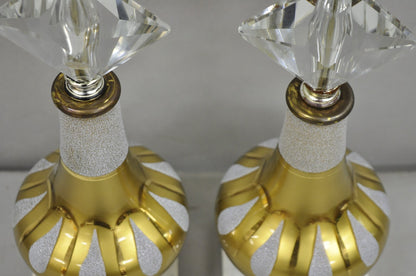 Vintage Mid Century Modern Gold Teardrop Diamond Vanity Table Lamps - a Pair