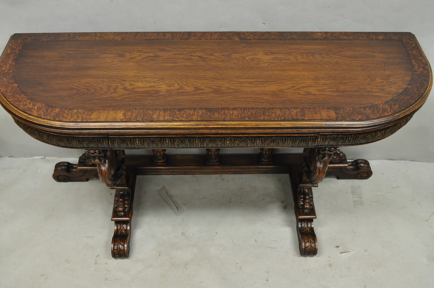 Antique Italian Renaissance Figural Carved Griffin Oak Flip Top Library Table