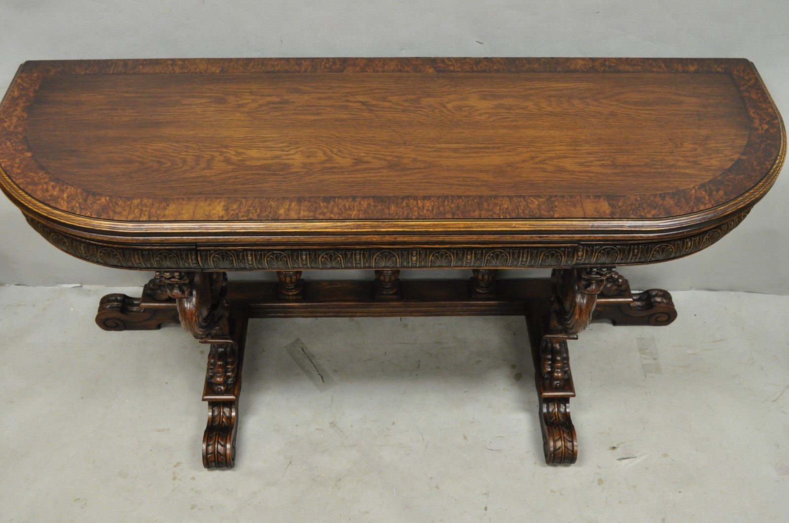Antique Italian Renaissance Figural Carved Griffin Oak Flip Top Library Table
