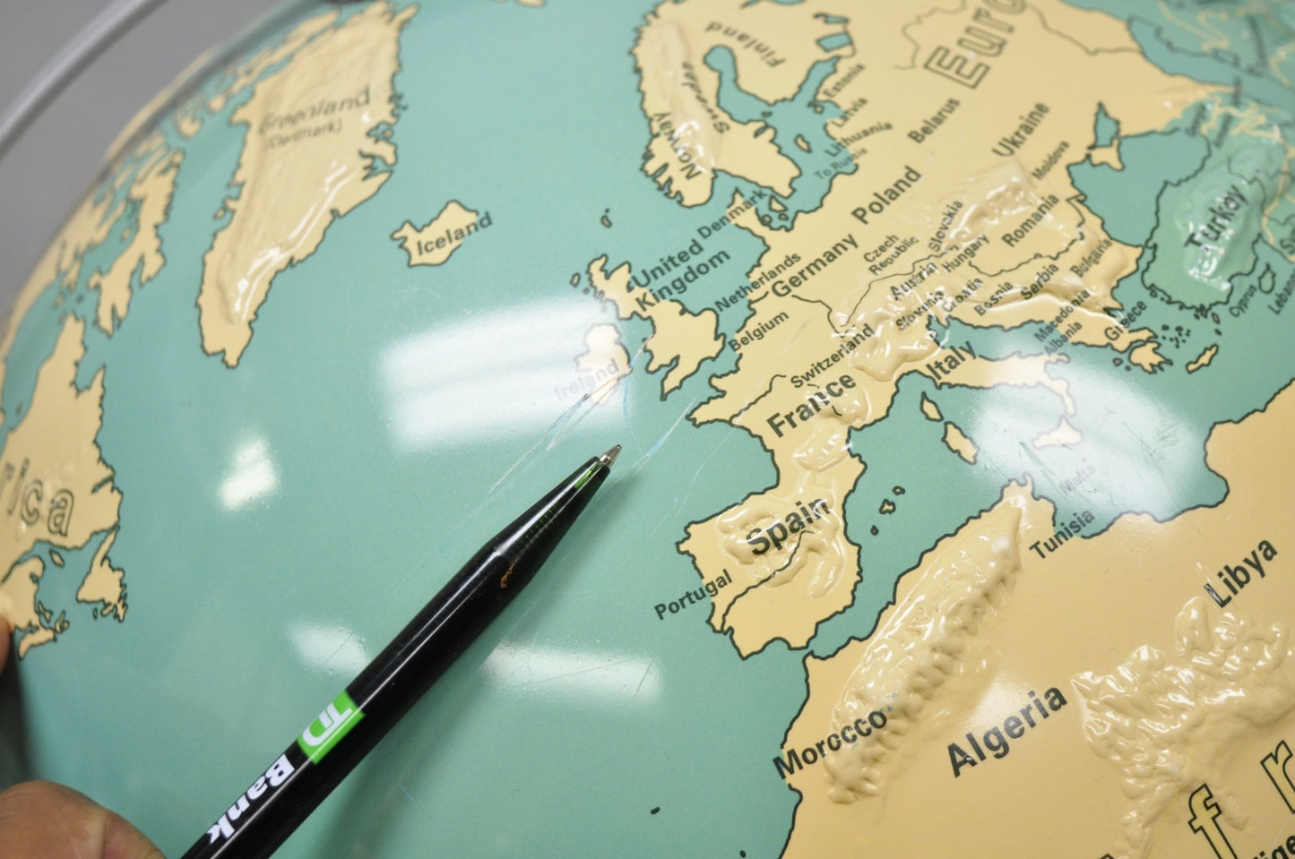 Vintage Nystrom 16" Large Sculptural Relief Classroom Double Axis World Globe