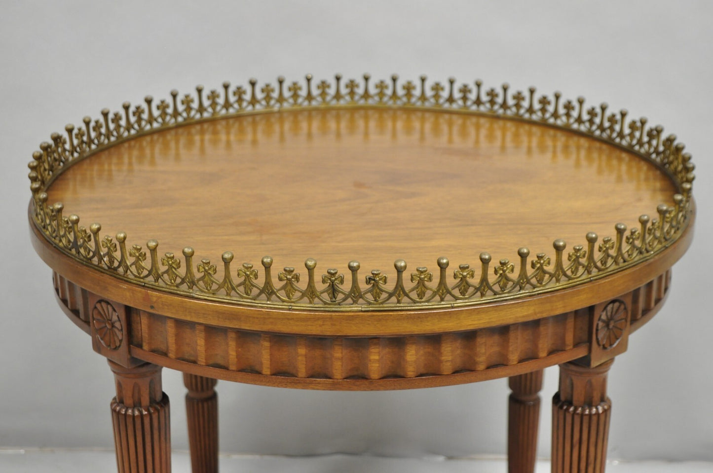 Vintage French Empire Mahogany 25" Round Coffee Table with Brass Gallery