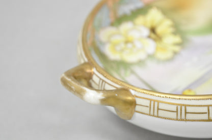 Antique Nippon Morimora Hand Painted Flowers & Ducks Coral Porcelain Bowl (A)