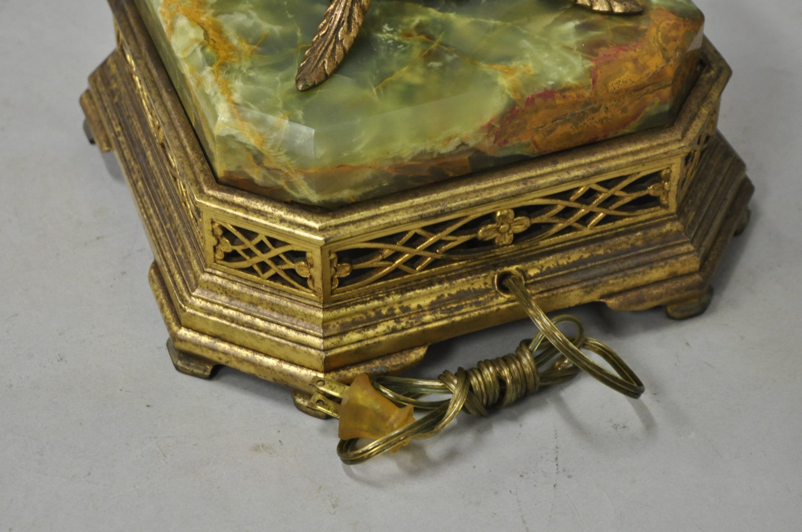 Antique Art Deco Brass & Green Onyx Pole Floor Lamp by Mutual Sunset Lamp Co.