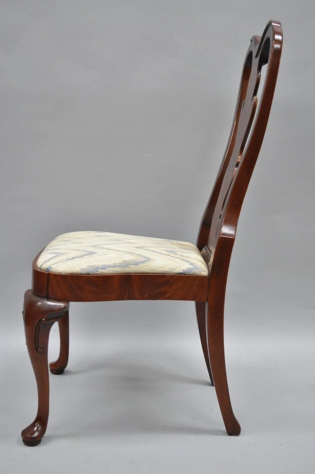 Vintage Queen Anne Style Crotch Mahogany Dining Room Side Chairs - a Pair