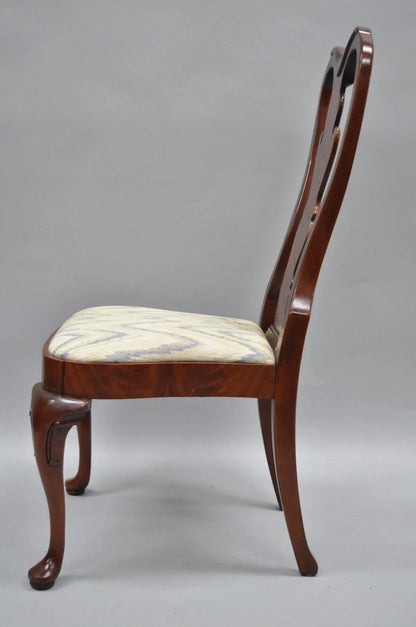 Vintage Queen Anne Style Crotch Mahogany Dining Room Side Chairs - a Pair