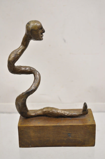 Sheryl C. Benjamin Brutalist Modern Abstract Bronze Serpent Figure Sculpture