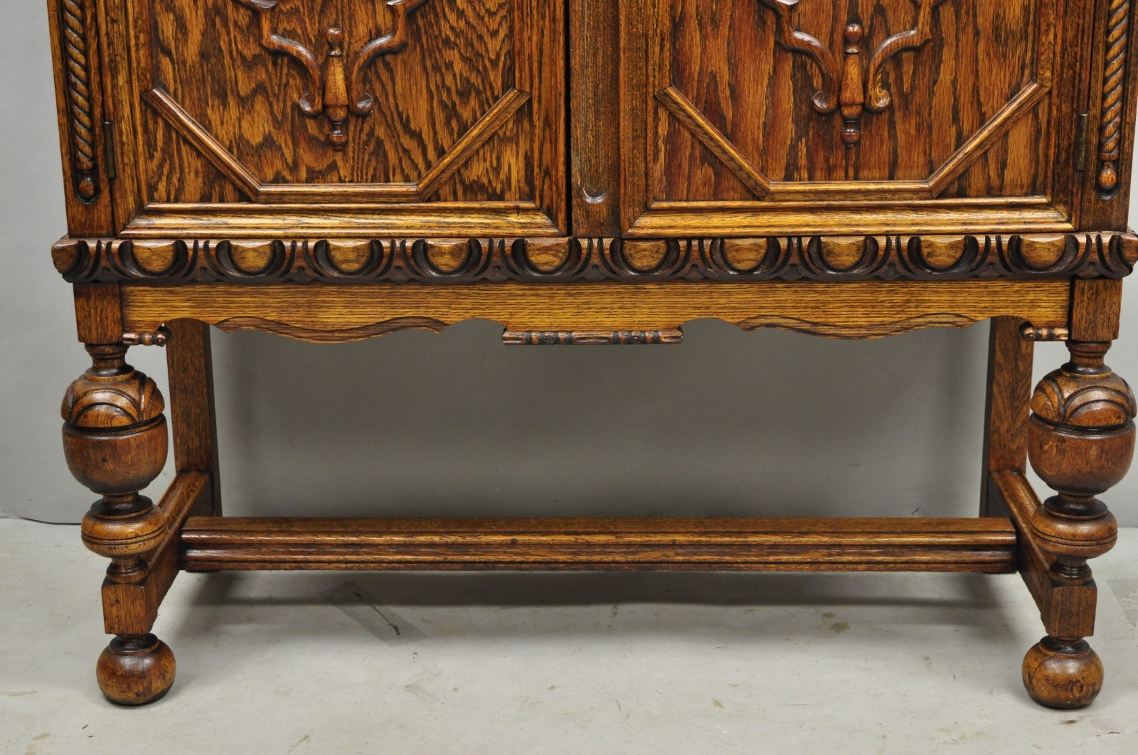Antique Jacobean Renaissance Tudor Oak Blind China Cabinet Bookcase Cupboard