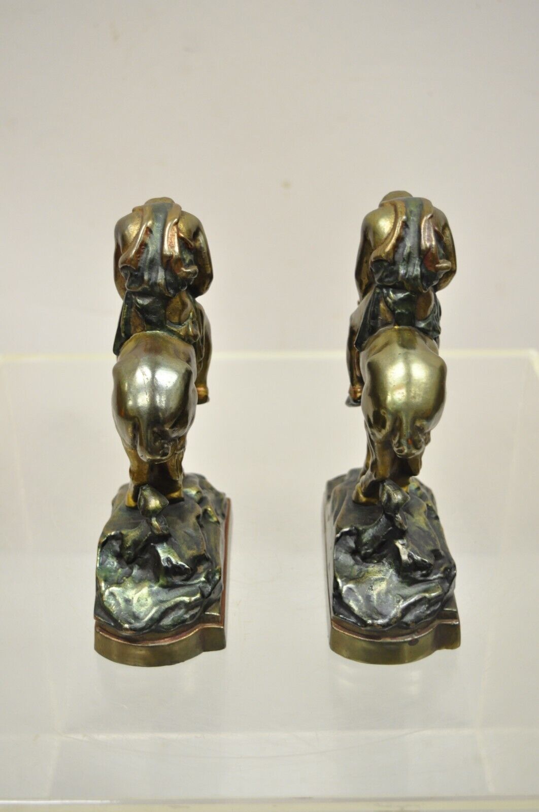 Vintage Bronze Clad 8" End of Trail Indian on Horse Figure Bookends - a Pair