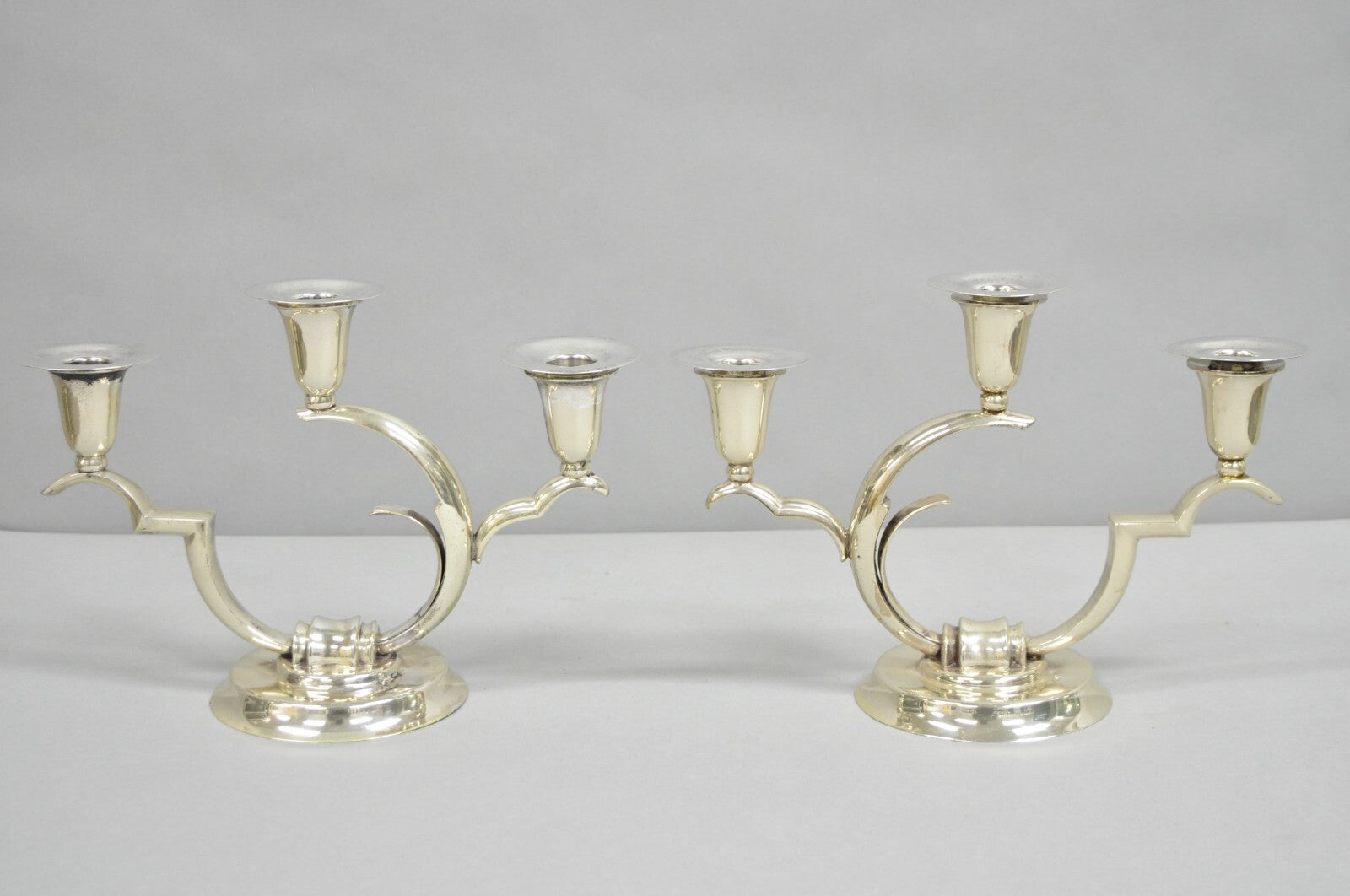 Salvador de la Serna Art Deco Sculptural 925 Sterling Silver Candlestick - Pair