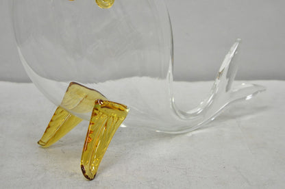 Vintage Mid Century Modern Blenko Style Amber Fin Blown Glass Fish Vase Bowl