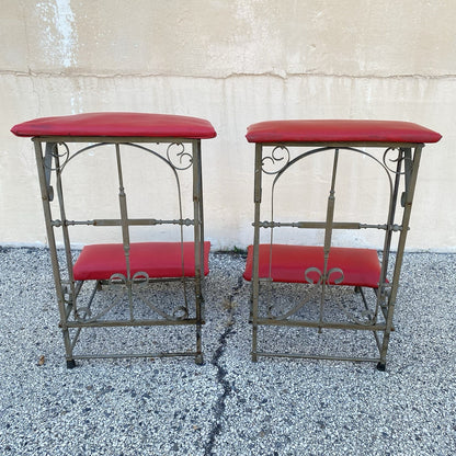 Antique Spanish Gothic Wrought Iron Kneeler Prie Dieu Prayer Benches - a Pair