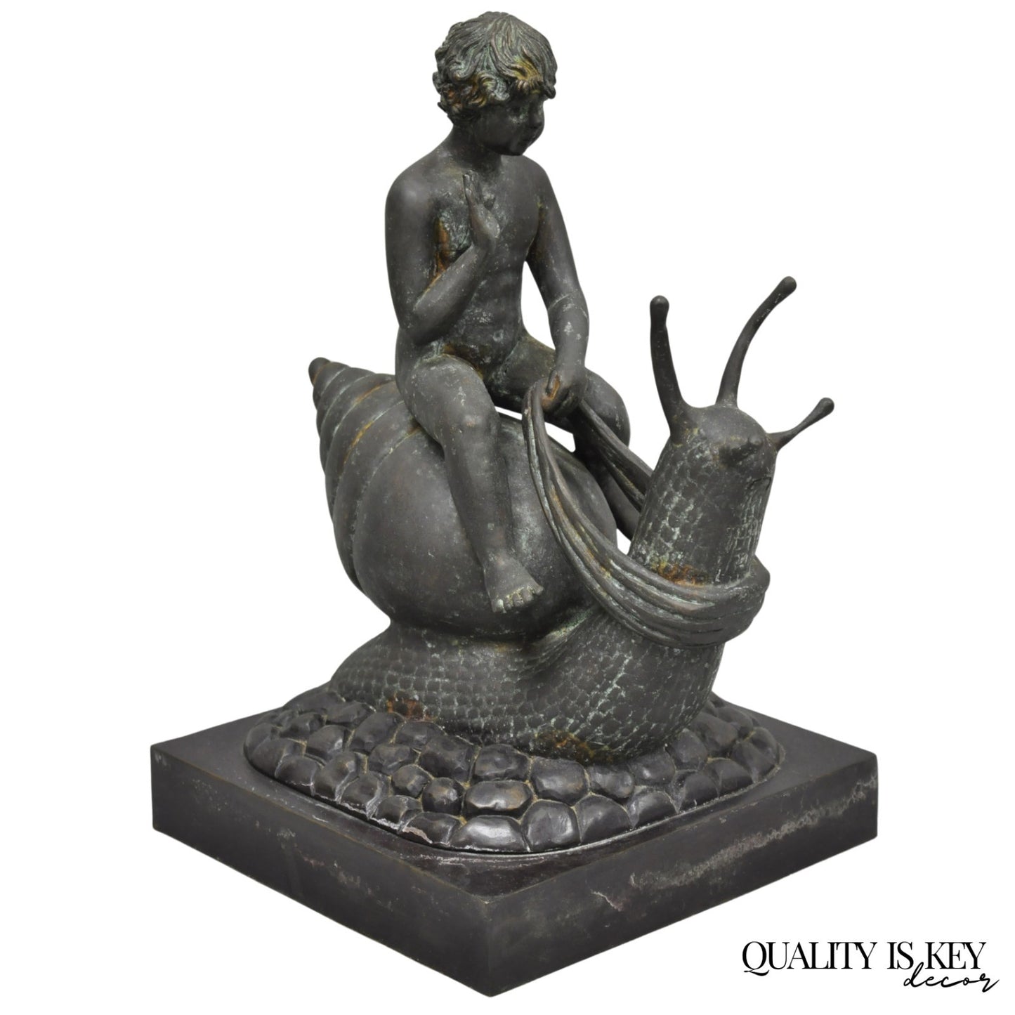 Vintage Mythical Bronze Cherub Riding Snail Sculpture Figure attr Maitland Smith