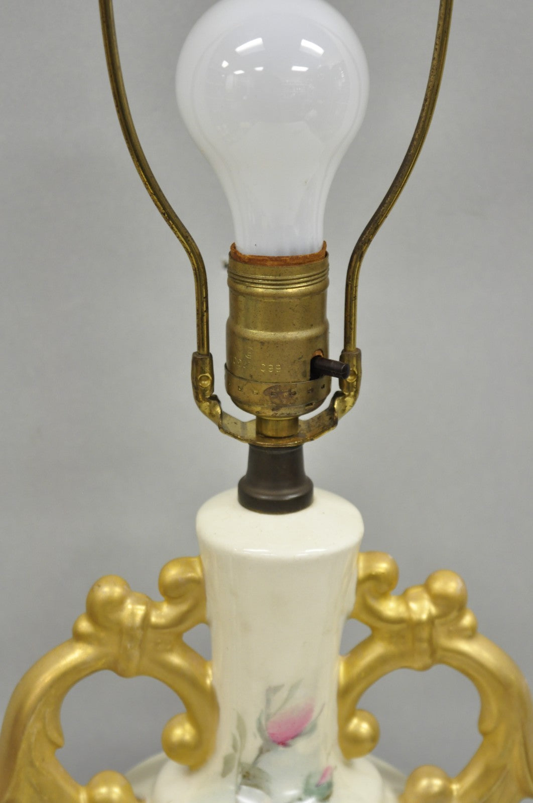 Antique Victorian French Porcelain Hand Painted Flower Vase Form Table Lamp