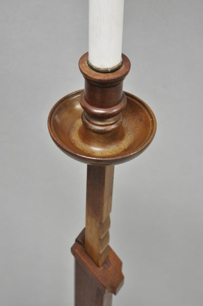 Vintage Frances Elkins Style Colonial Mahogany Ratchet Candlestick Floor Lamp