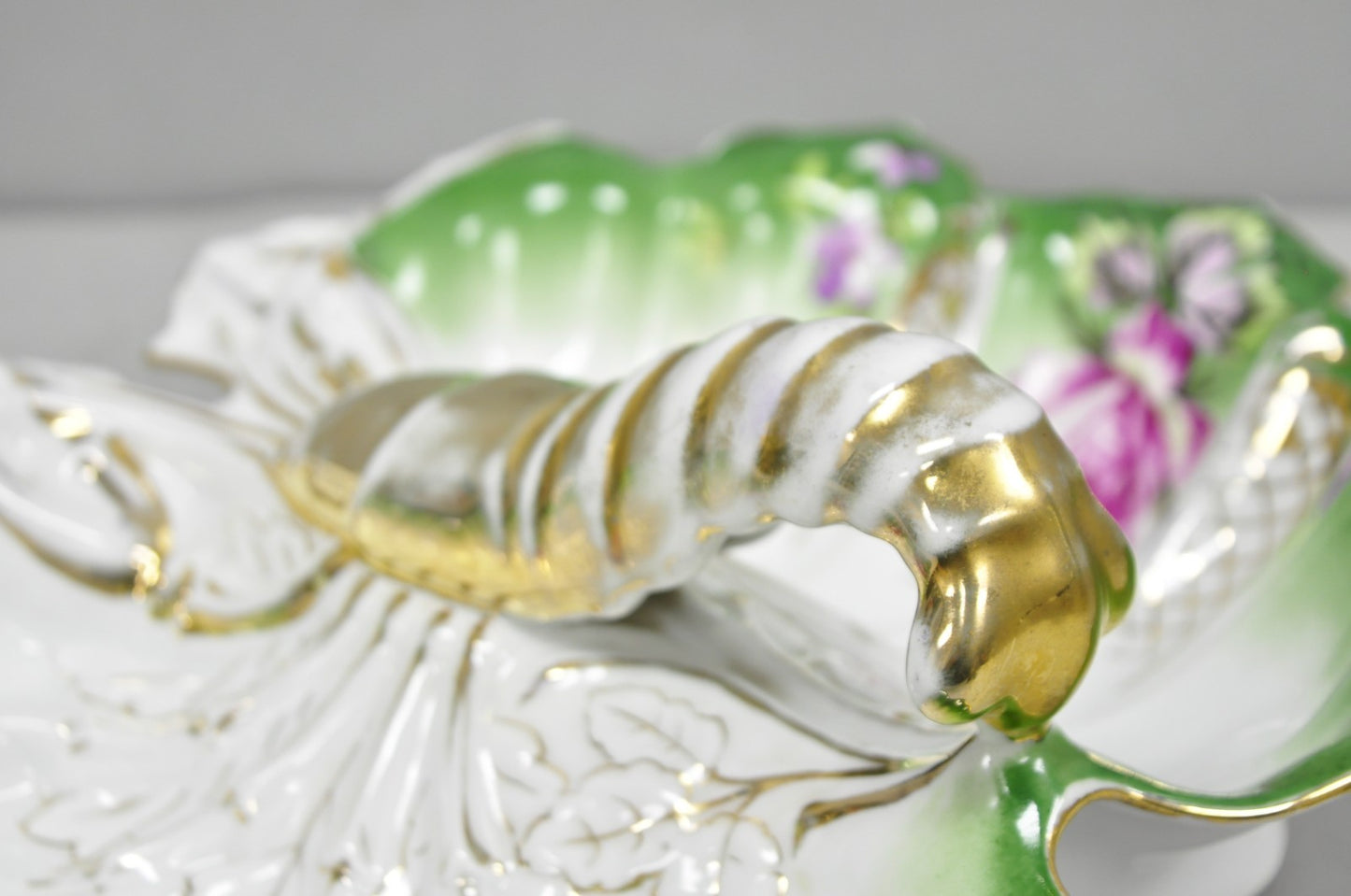 Antique Bavarian German Porcelain Gold Gilded Hand Painted Lobster Divided Dish